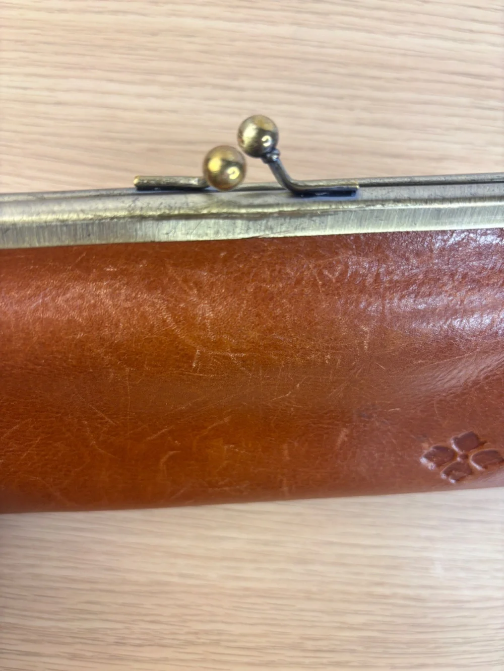 Patricia Nash Tan Leather Frame Kisslock Clutch Wallet